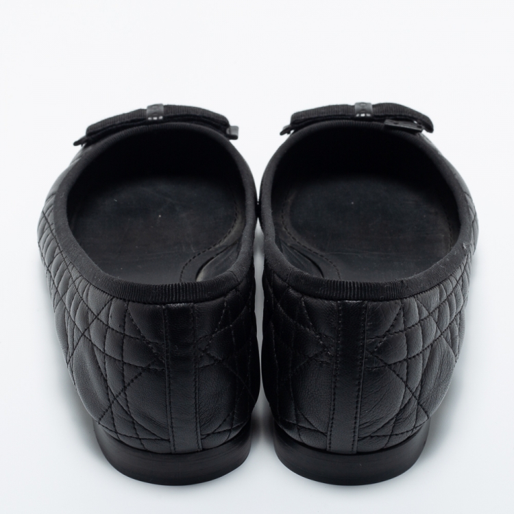 Pre Owned Dior Black Quilted Cannage Leather Bow Ballet Flats Size 40