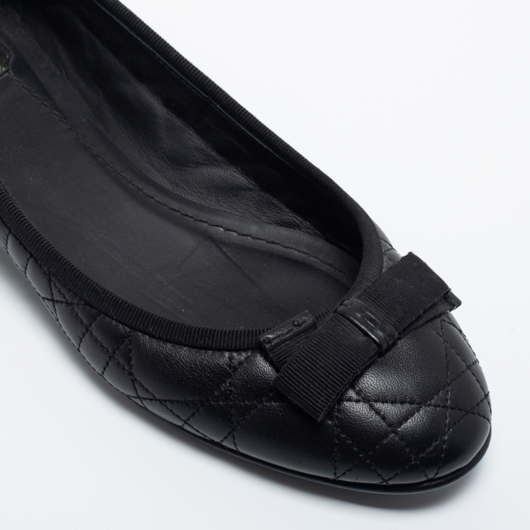 Pre Owned Dior Black Quilted Cannage Leather Bow Ballet Flats Size 40