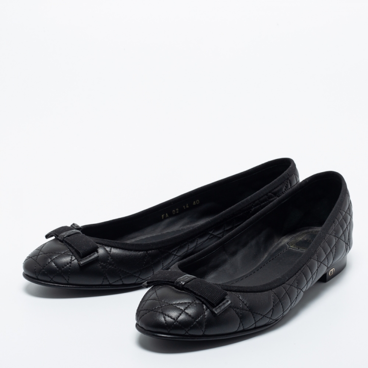 Pre Owned Dior Black Quilted Cannage Leather Bow Ballet Flats Size 40