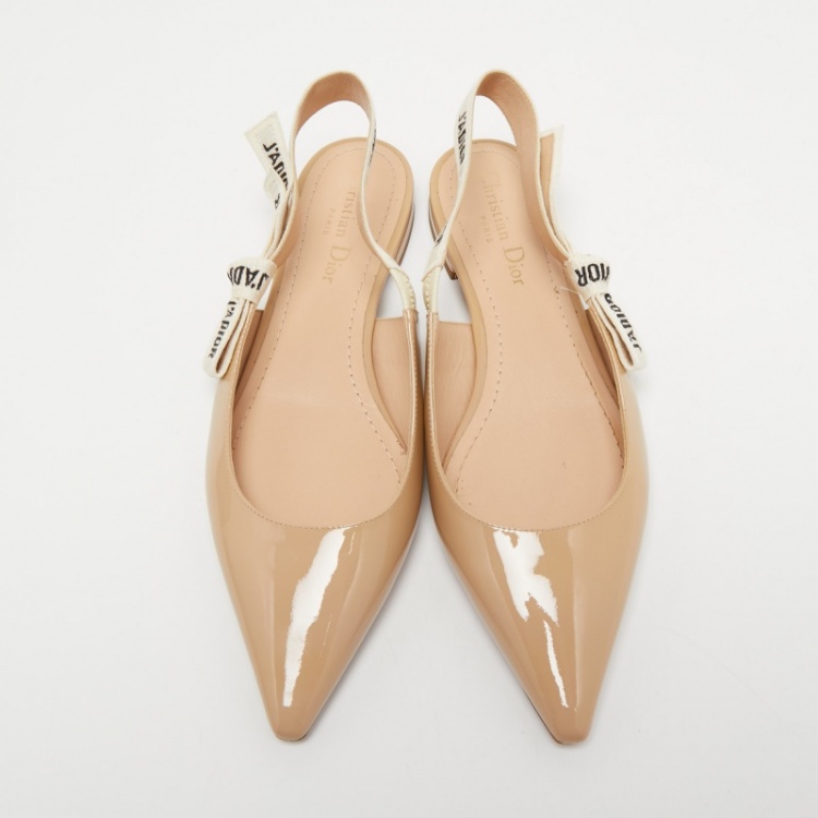 Pre Owned Dior Beige Patent Leather J'adior Slingback Flats Size 38