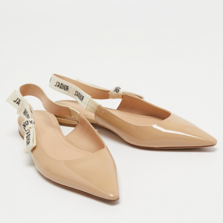 Pre Owned Dior Beige Patent Leather J'adior Slingback Flats Size 38