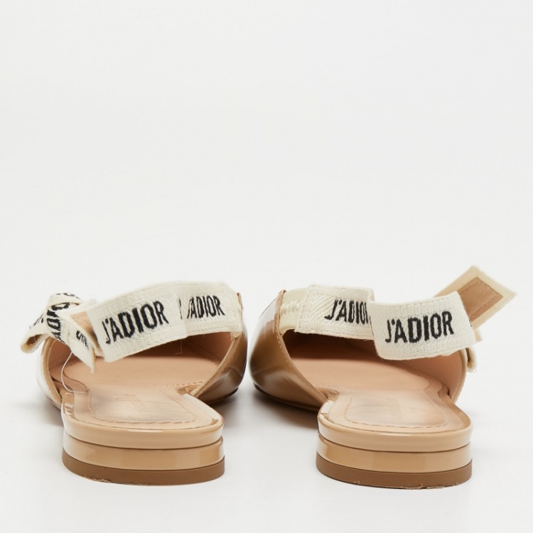 Pre Owned Dior Beige Patent Leather J'adior Slingback Flats Size 38