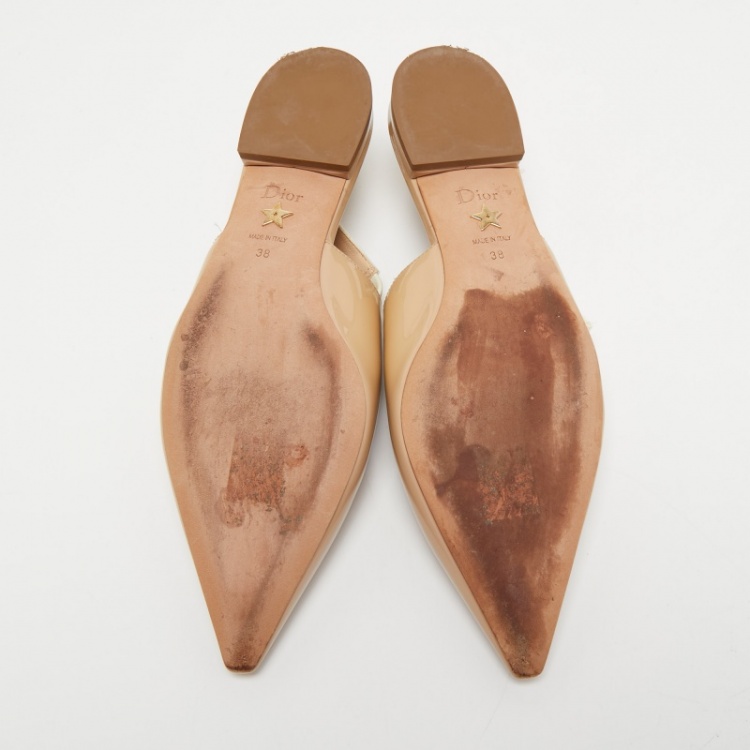 Pre Owned Dior Beige Patent Leather J'adior Slingback Flats Size 38