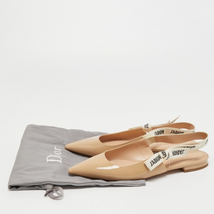 Pre Owned Dior Beige Patent Leather J'adior Slingback Flats Size 38