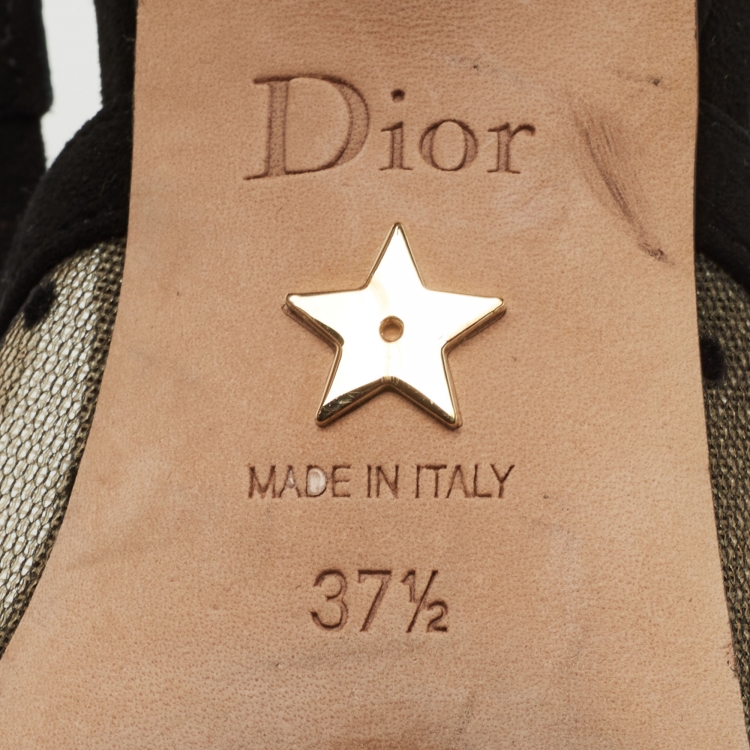 Pre Owned Dior Black Polka Dot Mesh and Suede J'adior Slingback Pumps Size 37.5