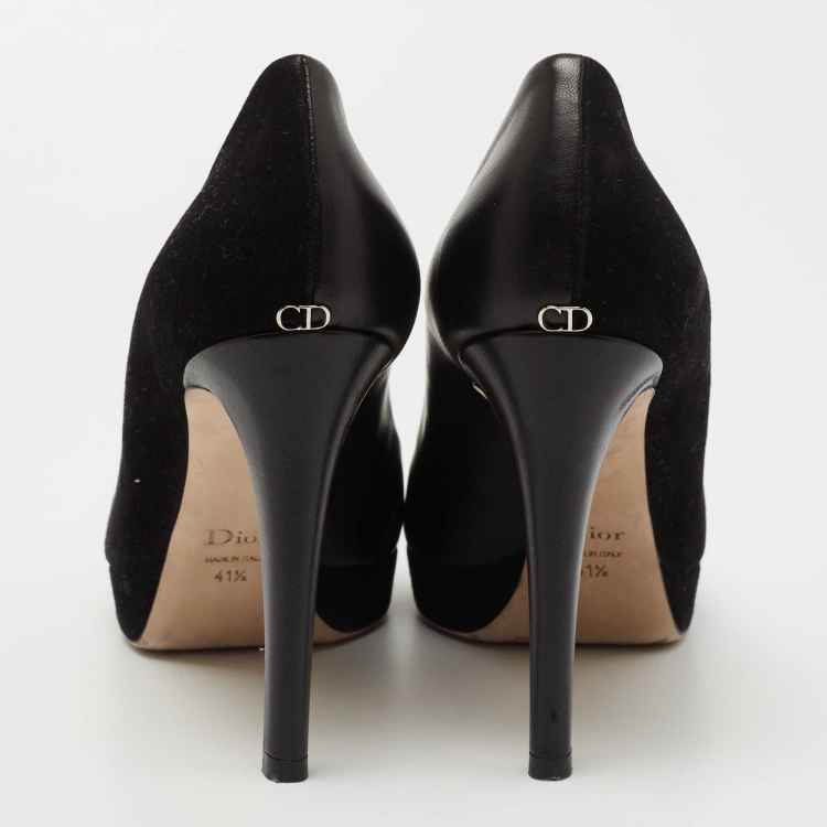 Pre Owned Dior Black Leather and Suede Twisted Bow Peep Toe Platform Pumps Size 41.5