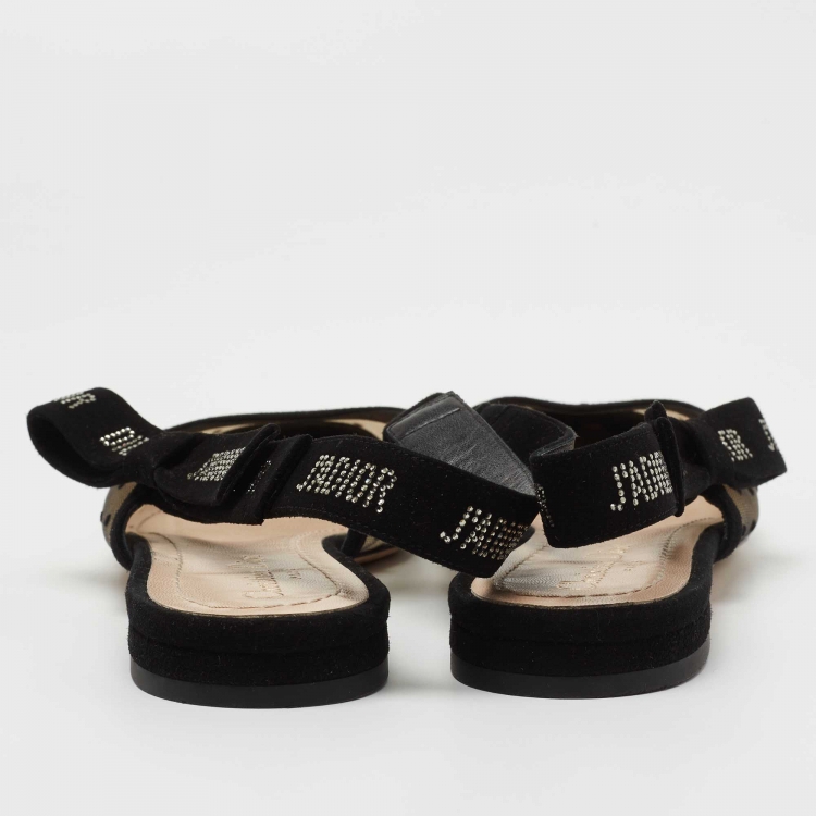 مملوكة مسبقًا Dior Black Polka Dot Mesh and Crystal Embellished Suede J'adior Slingback Flats Size 38