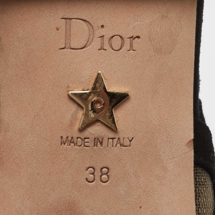 مملوكة مسبقًا Dior Black Polka Dot Mesh and Crystal Embellished Suede J'adior Slingback Flats Size 38
