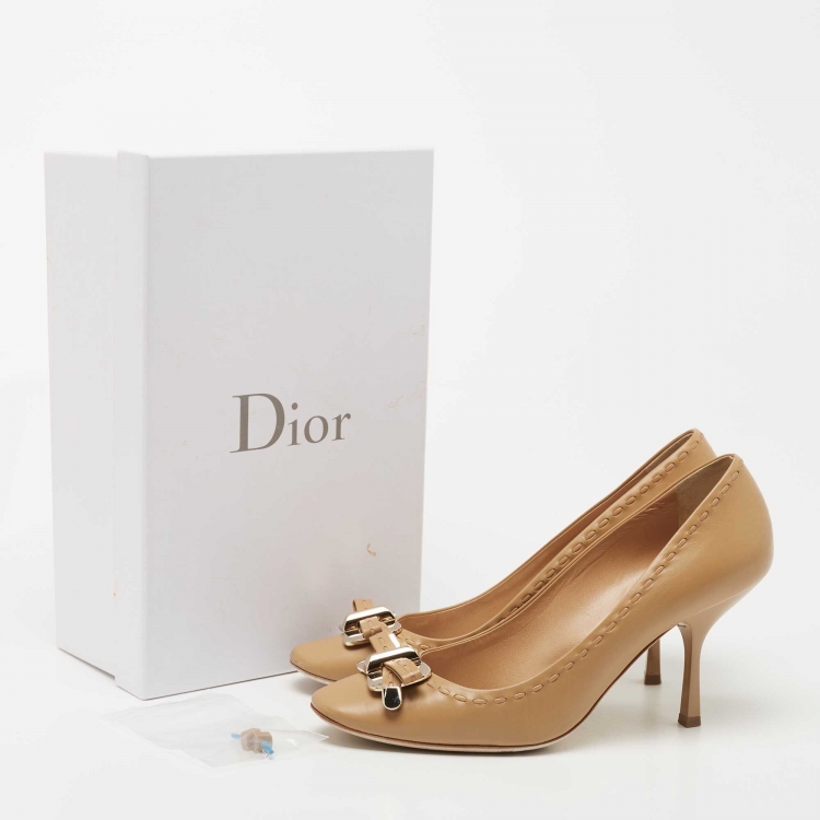 Pre Owned Dior Beige Leather Bow Pumps Size 40