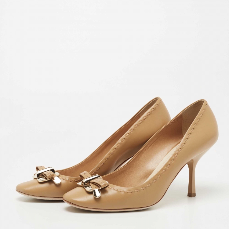 Pre Owned Dior Beige Leather Bow Pumps Size 40