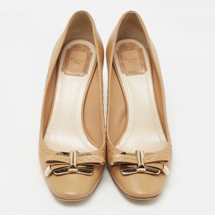 Pre Owned Dior Beige Leather Bow Pumps Size 40