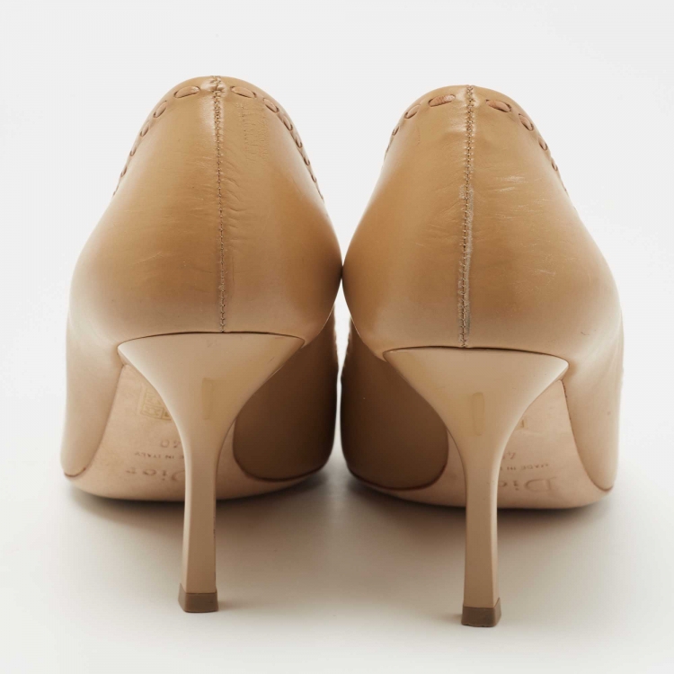 Pre Owned Dior Beige Leather Bow Pumps Size 40