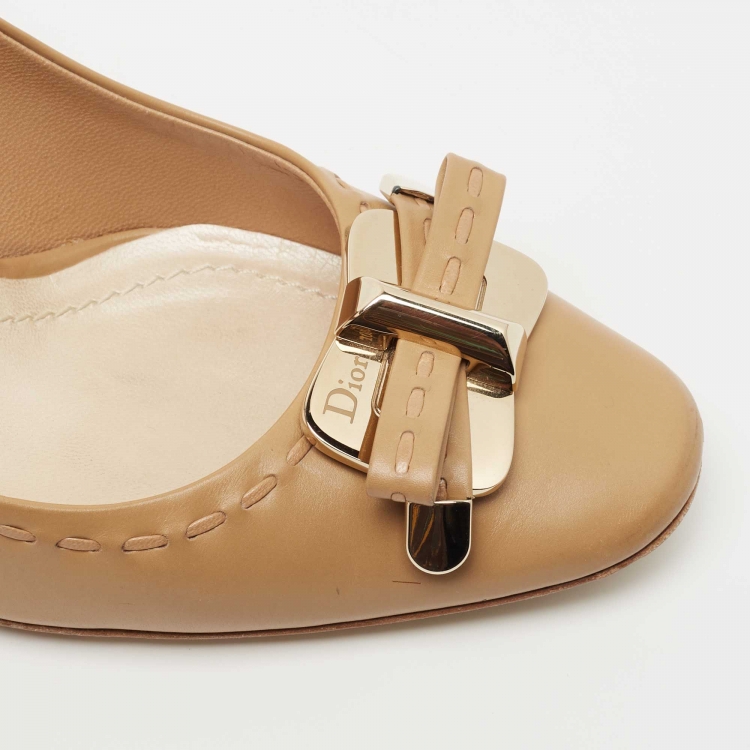 Pre Owned Dior Beige Leather Bow Pumps Size 40