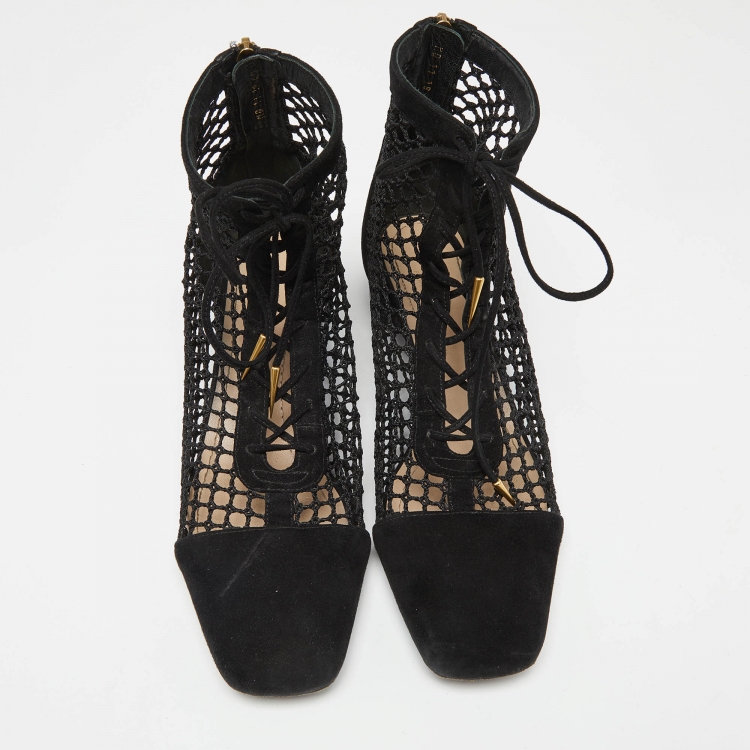 Pre Owned Dior Black Suede and Mesh Naughtily-D Mesh Ankle Boots Size 40