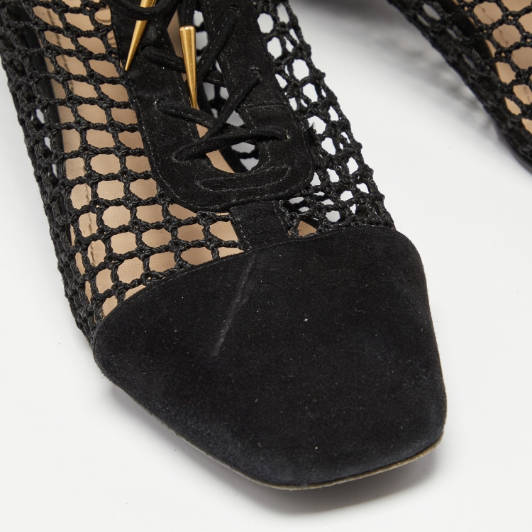 Pre Owned Dior Black Suede and Mesh Naughtily-D Mesh Ankle Boots Size 40