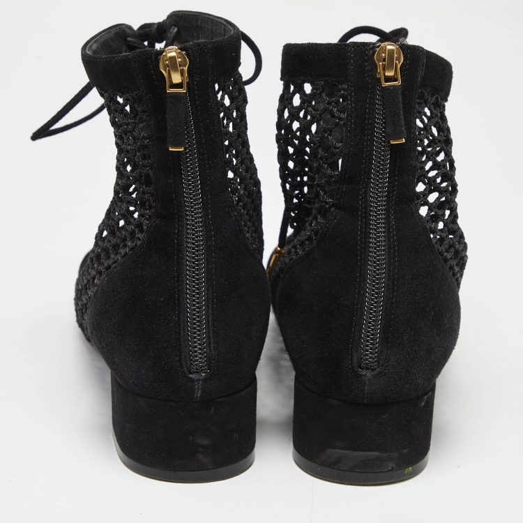 Pre Owned Dior Black Suede and Mesh Naughtily-D Mesh Ankle Boots Size 40