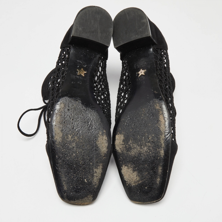 Pre Owned Dior Black Suede and Mesh Naughtily-D Mesh Ankle Boots Size 40