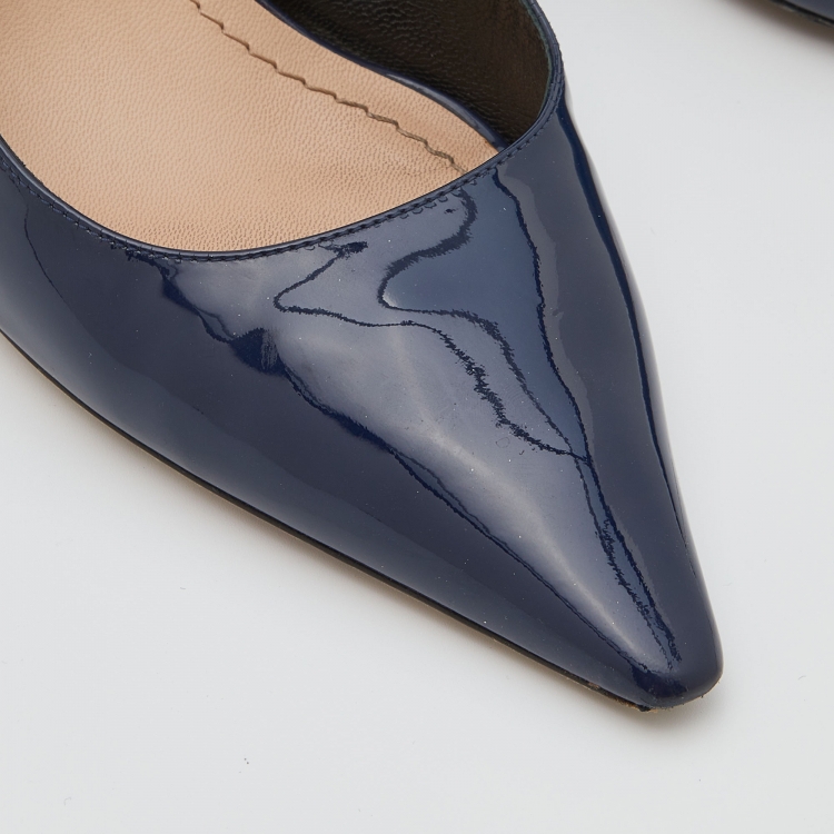 Pre Owned Dior Navy Blue Patent Leather J'adior Pointed Toe Slingback Pumps Size 38