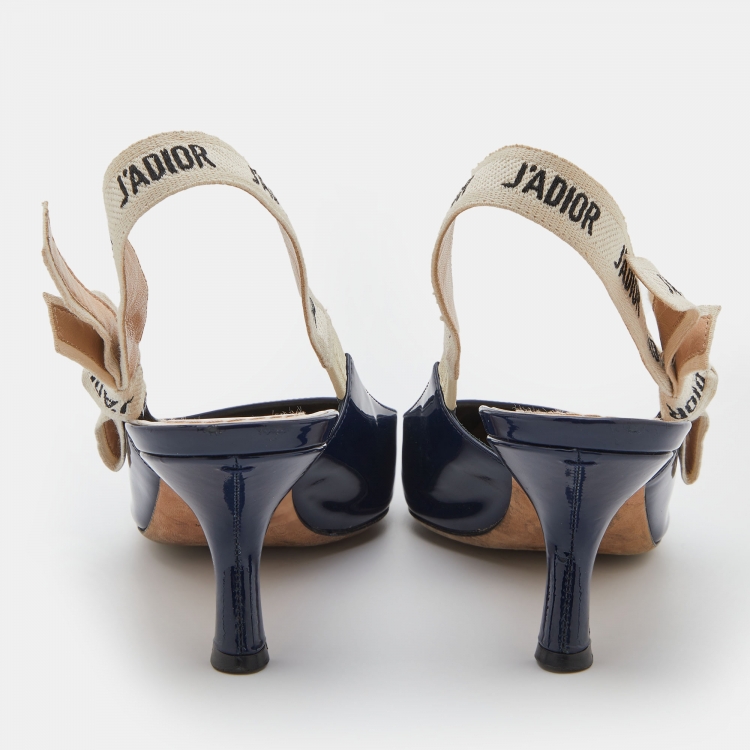Pre Owned Dior Navy Blue Patent Leather J'adior Pointed Toe Slingback Pumps Size 38
