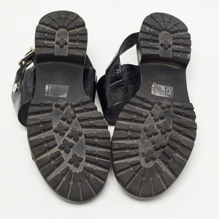 مملوكة مسبقًا Christian Dior Black Texture Leather Slingback Sandals Size 38