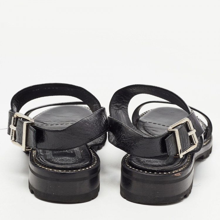 مملوكة مسبقًا Christian Dior Black Texture Leather Slingback Sandals Size 38