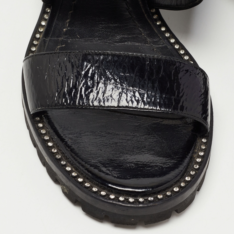 مملوكة مسبقًا Christian Dior Black Texture Leather Slingback Sandals Size 38