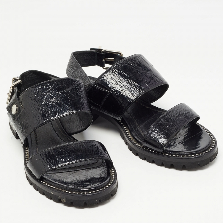 مملوكة مسبقًا Christian Dior Black Texture Leather Slingback Sandals Size 38