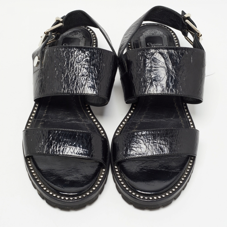 مملوكة مسبقًا Christian Dior Black Texture Leather Slingback Sandals Size 38