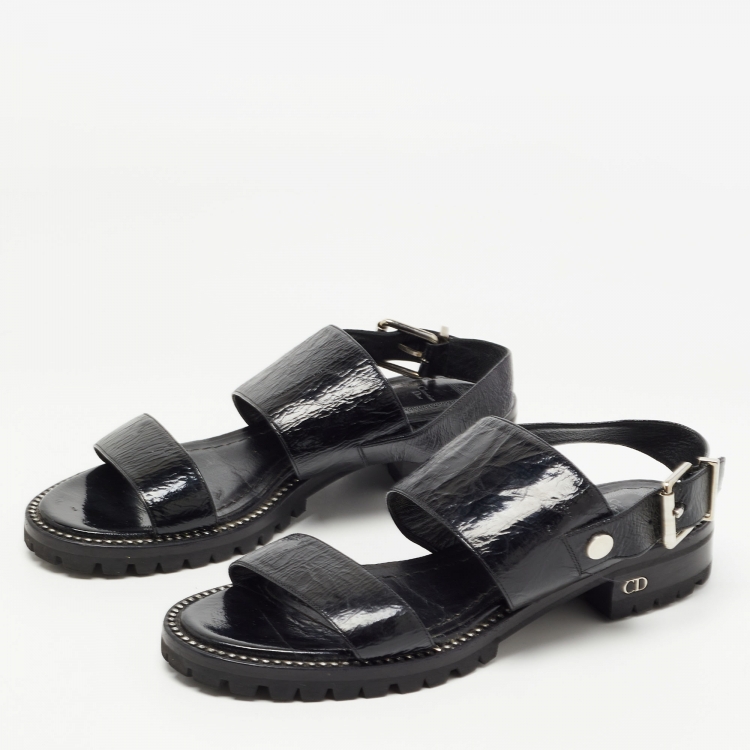 مملوكة مسبقًا Christian Dior Black Texture Leather Slingback Sandals Size 38