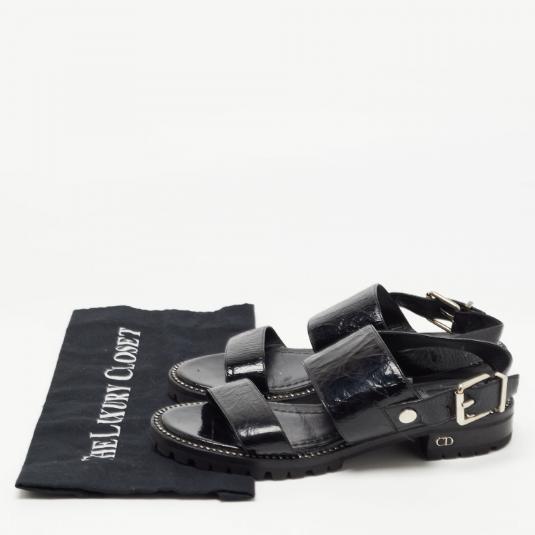 مملوكة مسبقًا Christian Dior Black Texture Leather Slingback Sandals Size 38