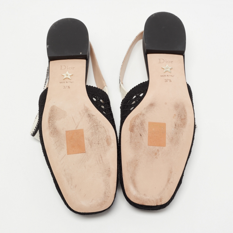 Pre Owned Dior Black Cannage Embroidered Fabric Moi Slingback Flats Size 37.5