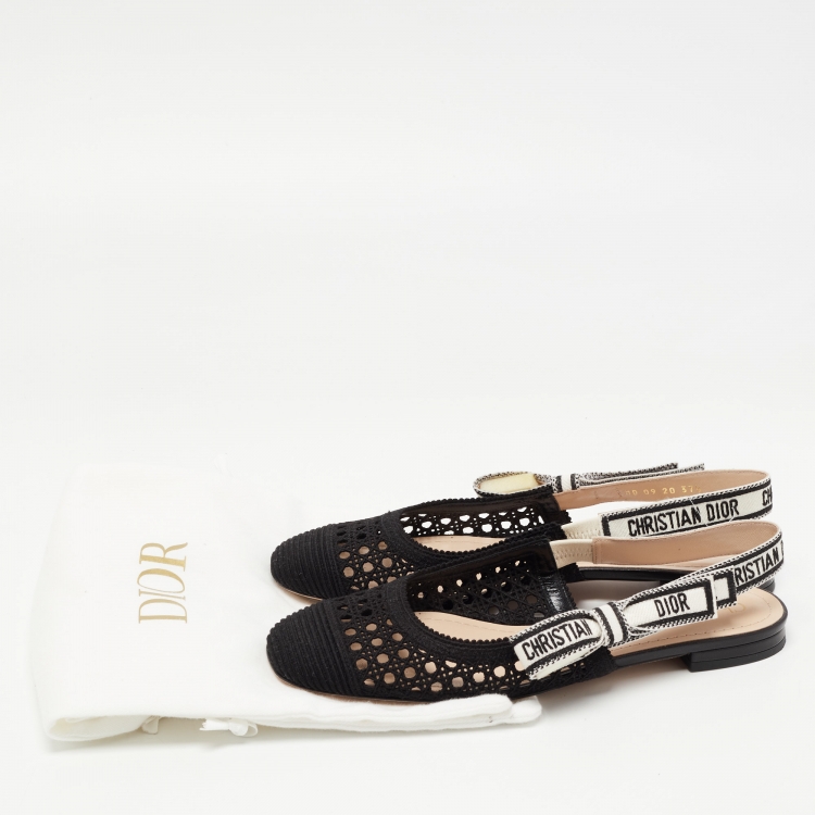 Pre Owned Dior Black Cannage Embroidered Fabric Moi Slingback Flats Size 37.5