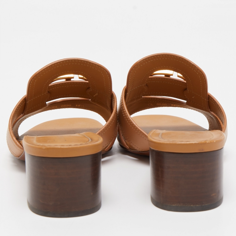 Pre Owned Dior Brown Leather 30 Montaigne Slides Size 38.5