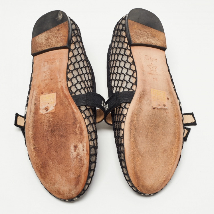 Pre Owned Dior Black Mesh Miss J'adior Ballet Flats Size 35