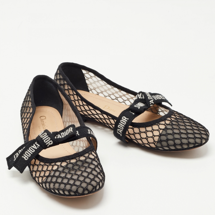 Pre Owned Dior Black Mesh Miss J'adior Ballet Flats Size 35