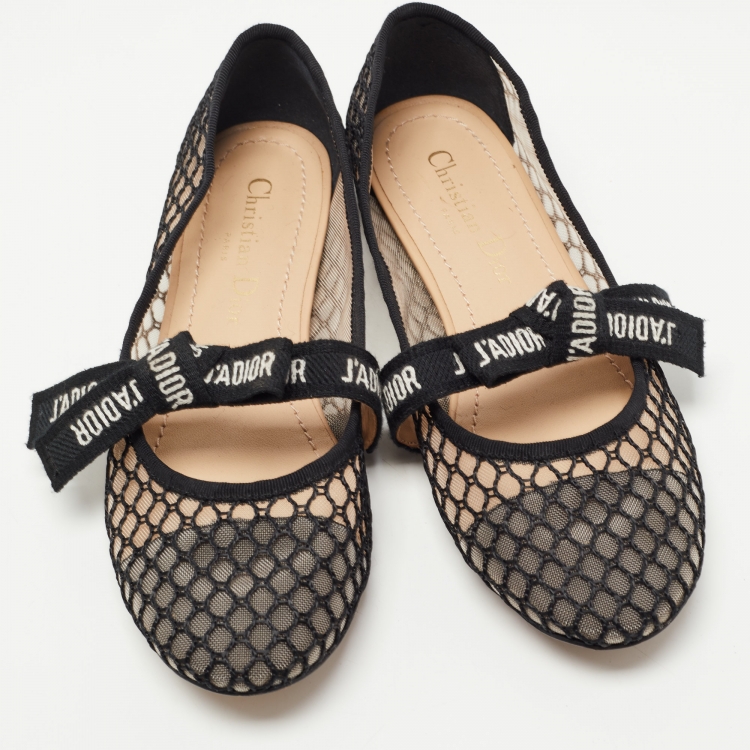 Pre Owned Dior Black Mesh Miss J'adior Ballet Flats Size 35