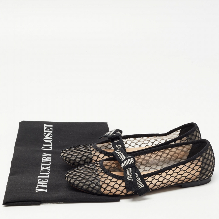 Pre Owned Dior Black Mesh Miss J'adior Ballet Flats Size 35