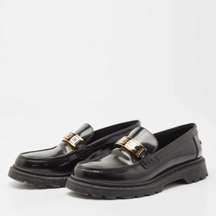 Pre Owned Dior Black Patent Leather Code Loafers Size 38