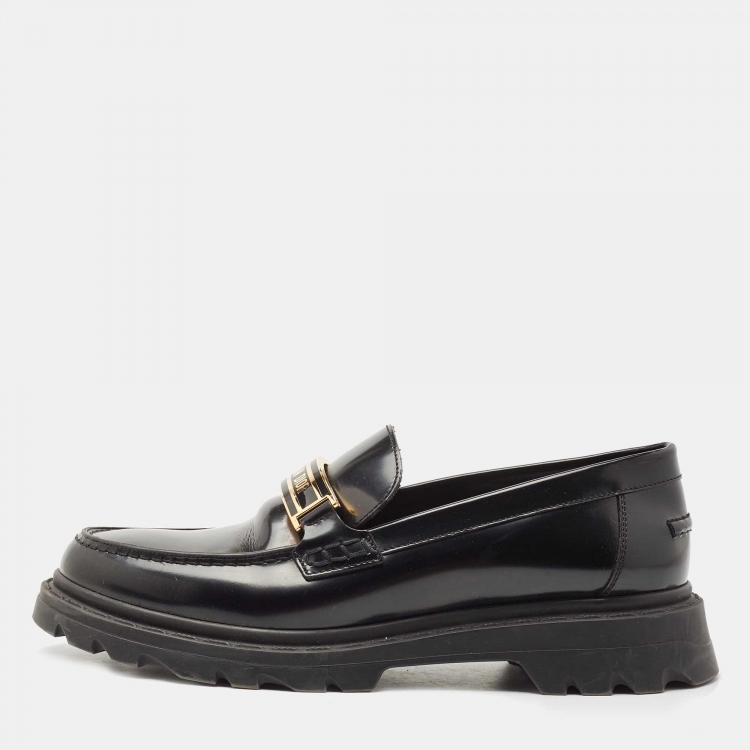 Pre Owned Dior Black Patent Leather Code Loafers Size 38