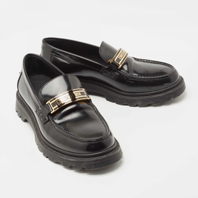 Pre Owned Dior Black Patent Leather Code Loafers Size 38