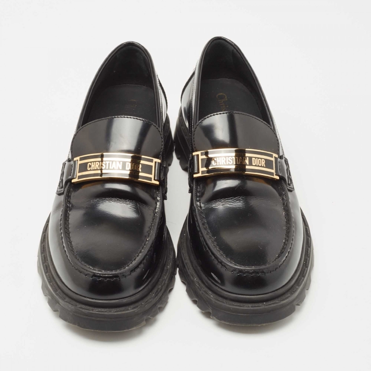 Pre Owned Dior Black Patent Leather Code Loafers Size 38