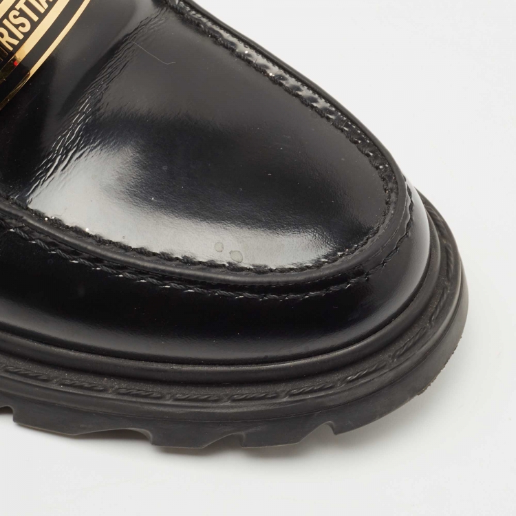 Pre Owned Dior Black Patent Leather Code Loafers Size 38