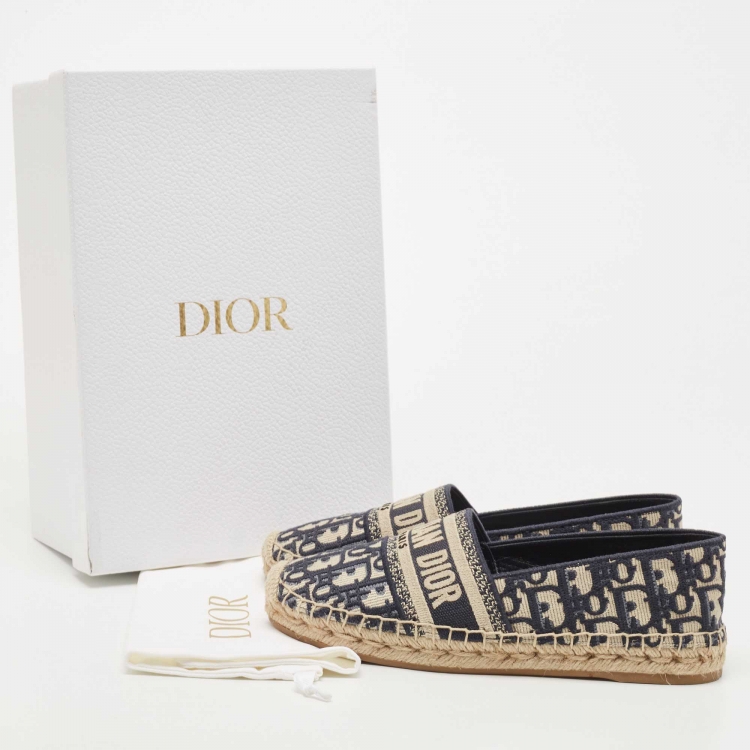 Pre Owned Dior Navy Blue/White Canvas Granville Espadrille Flats Size 37.5