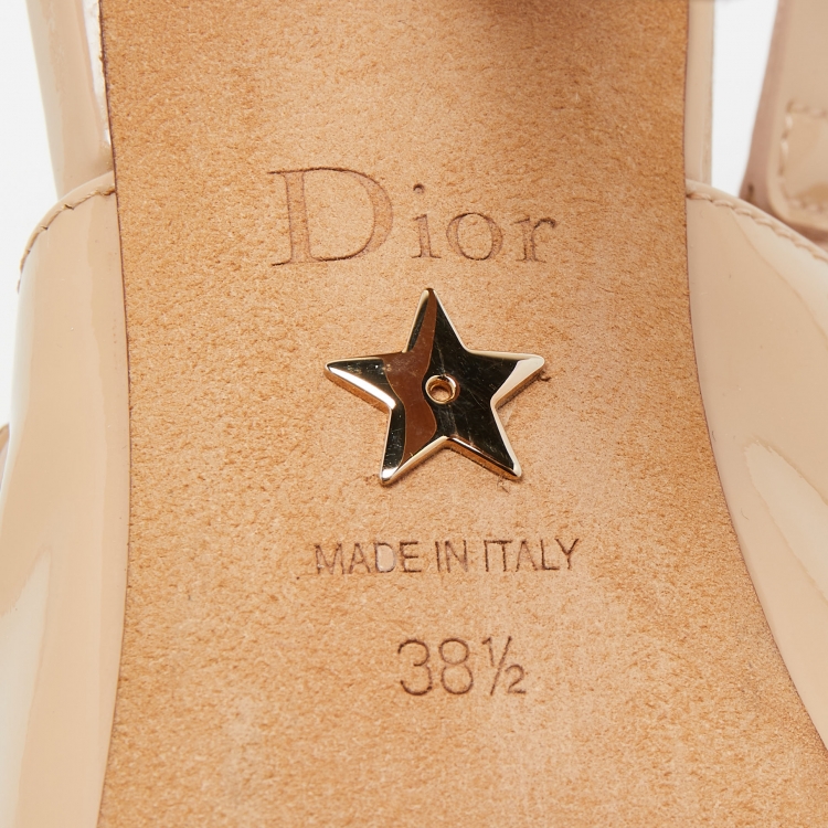 Pre Owned Dior Beige Patent Leather Bow Slingback Pumps Size 38.5