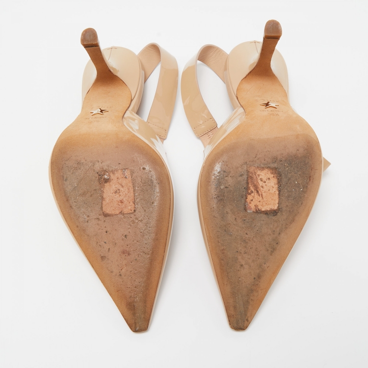 Pre Owned Dior Beige Patent Leather Bow Slingback Pumps Size 38.5