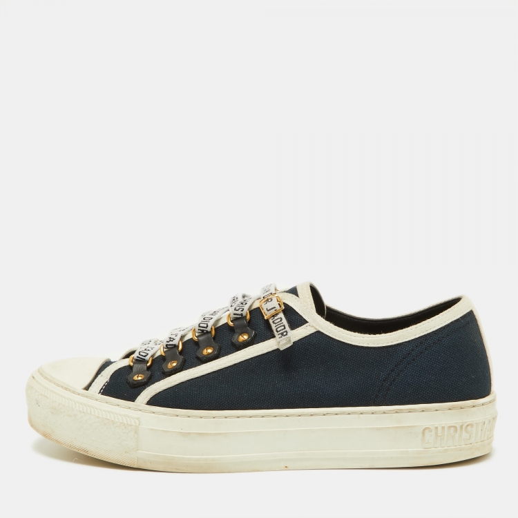 Pre Owned Dior Navy Blue/White Canvas Walk'n'Dior Low Top  Sneakers Size 37