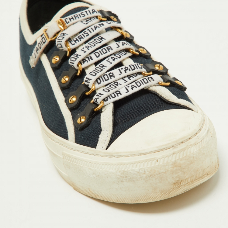 Pre Owned Dior Navy Blue/White Canvas Walk'n'Dior Low Top  Sneakers Size 37