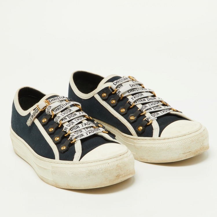 Pre Owned Dior Navy Blue/White Canvas Walk'n'Dior Low Top  Sneakers Size 37