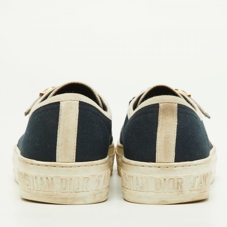 Pre Owned Dior Navy Blue/White Canvas Walk'n'Dior Low Top  Sneakers Size 37