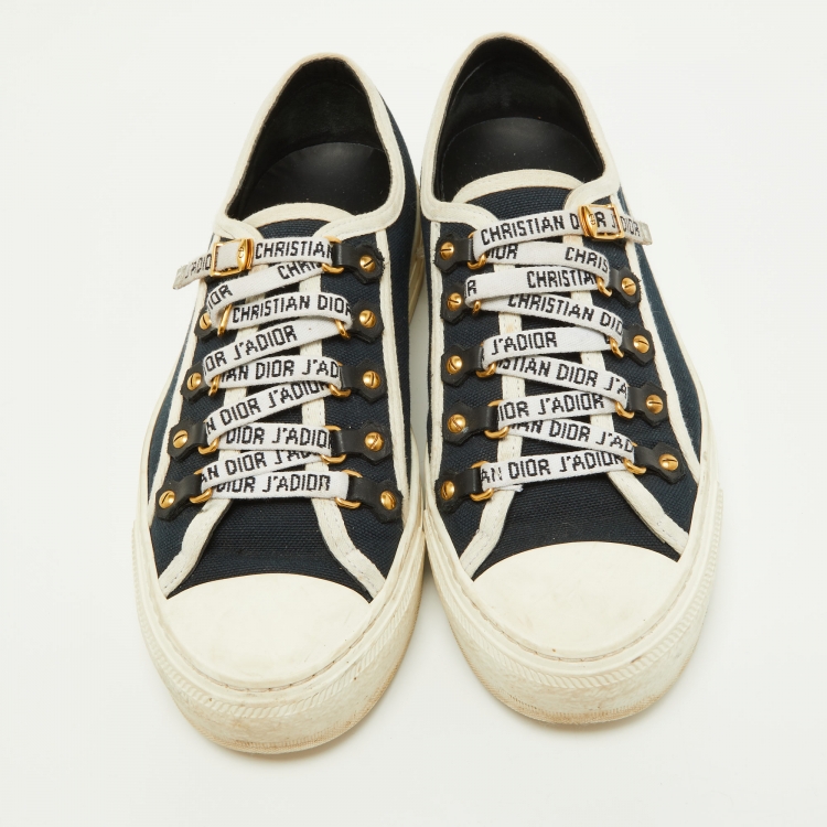 Pre Owned Dior Navy Blue/White Canvas Walk'n'Dior Low Top  Sneakers Size 37